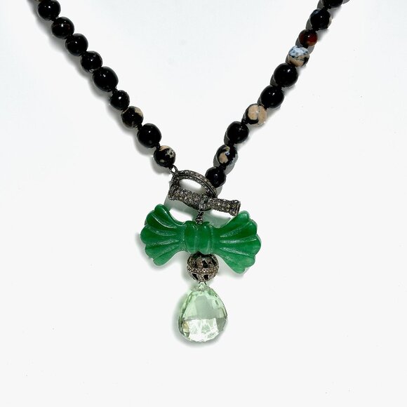 925 Silver Diamond & Aventurine Agatha Tear Drop Statement Toggle Necklace - Picture 1 of 5